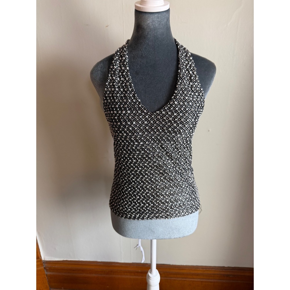 Black Chevron textured  Halter Top Shimmer V-Neck y2k whimsigoth‎ vintage grunge
